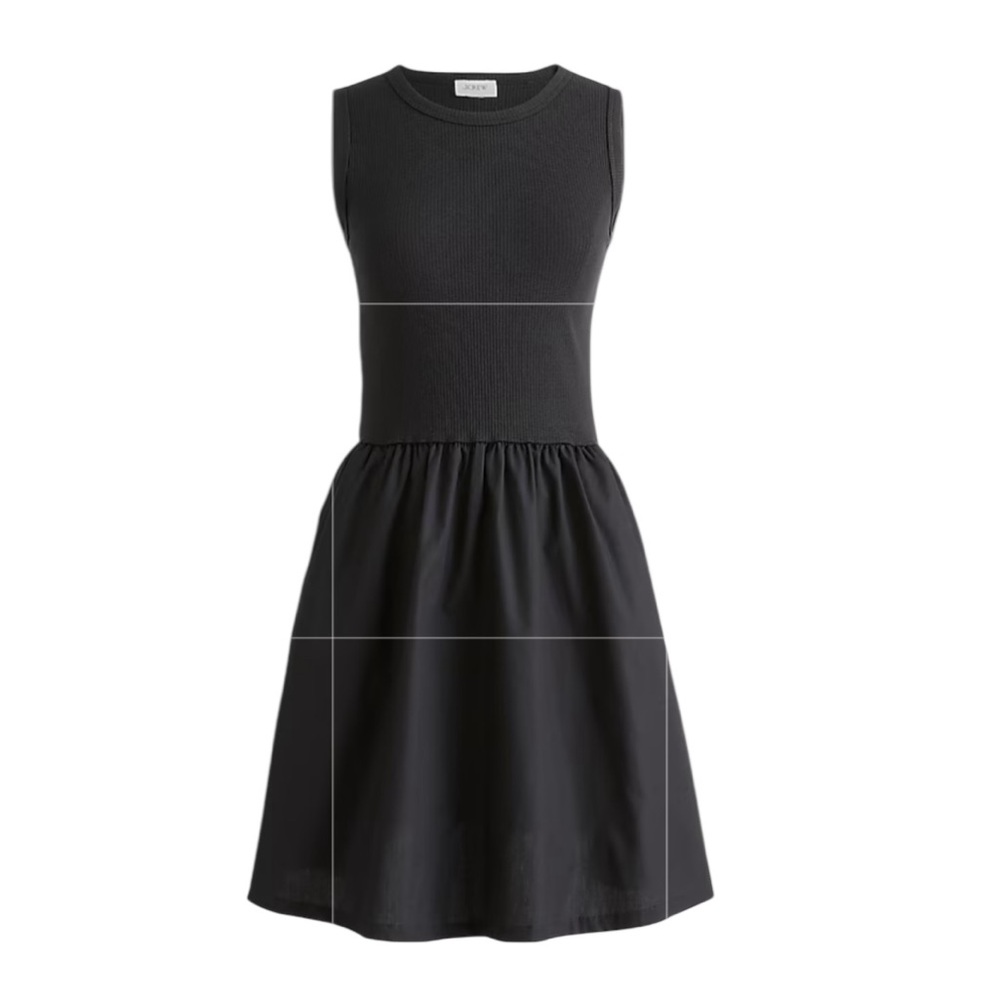 NEW J. CREW Factory Knit mixy mini dress black ribbed tank poplin skirt size XXS
